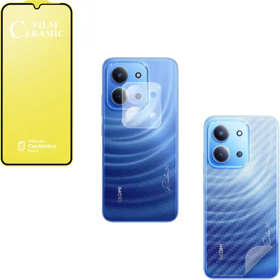 Película Cerâmica Fosca + Película Câmera + Película Traseira Para Redmi 15C