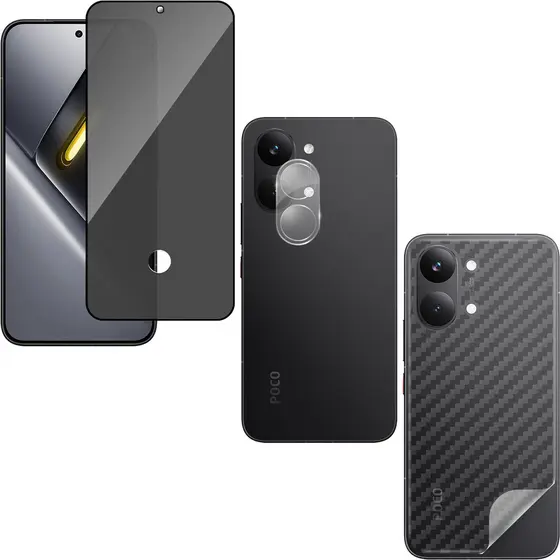Película Vidro Privacidade + Película Câmera Vidro + Película Traseira P/ Xiaomi Poco X8 Pro Max 5G