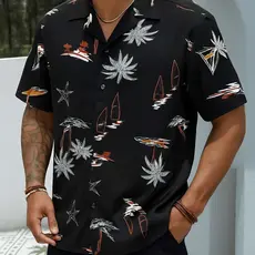 Camisa Floral Havaiana de Florida Masculina Manga Curta