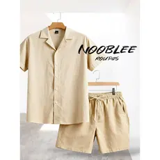 Conjunto Masculino Camisa Botão e Shorts Mauricinho Crepinho P M G GG