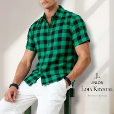 camisa xadrez cocial manga curta novo masculino