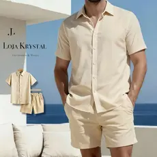 Conjunto Camisa e Short liso Adulto Masculino Tecido de Crinpinho