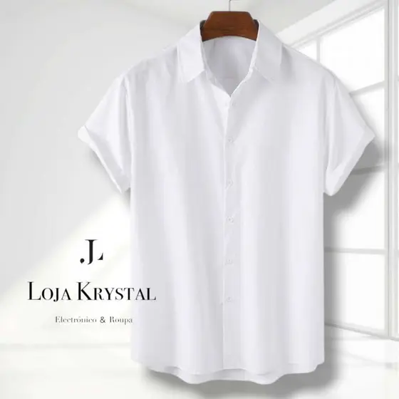 LK  Camisa Casual Masculina de Cor Sólida, Camisa Manga Curta, Camisa Branca de Moda, Camisa Havaiana de Praia Resort