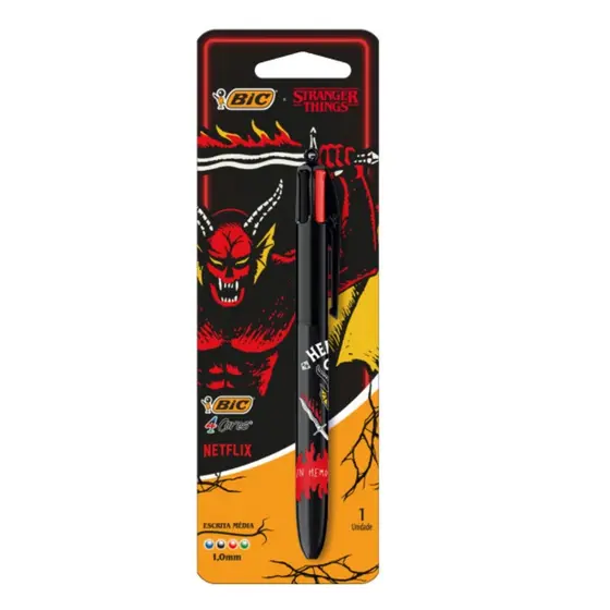 Caneta Esferográfica Retrátil BIC 4 Cores Stranger Things Corpo Hellfire Club - 530005