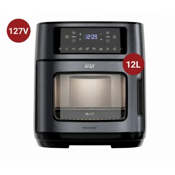 Fritadeira Sem Óleo WAP AirFry Oven Digital Black 12L 1800W Com Luz interna e 10 funções - 127V