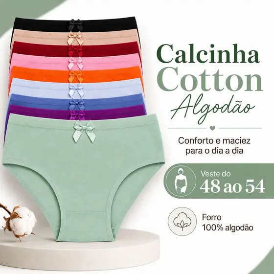 Kit Calcinha Algodão Plus Size Cintura Alta Senhora Conforto Segura Barriga