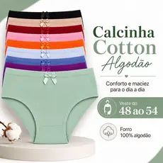 Kit Calcinha Algodão Plus Size Cintura Alta Senhora Conforto Segura Barriga