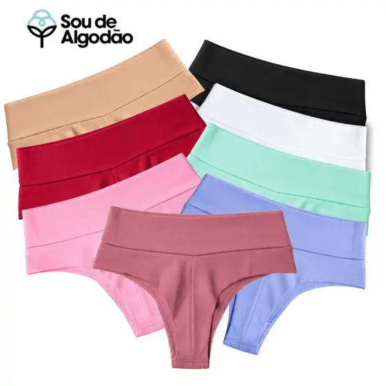 Kit Calcinha Fio duplo Cós Alto Duplo Cotton Algodão Feminina Conforto