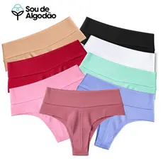 Kit Calcinha Fio duplo Cós Alto Duplo Cotton Algodão Feminina Conforto