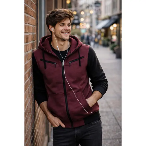 Blusa Moletom Masculino com Capuz e Zíper Jaqueta Casaco Blusa de Frio Inverno Slim Flanelada Casual