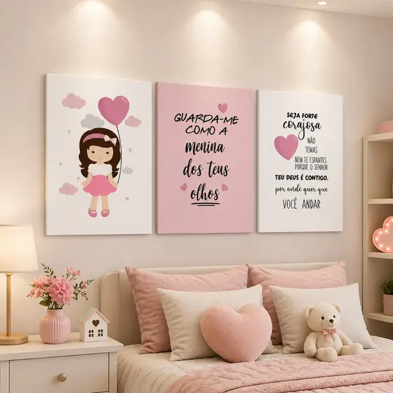 Kit 3 quadros decorativos menina dos teus olhos 20x30