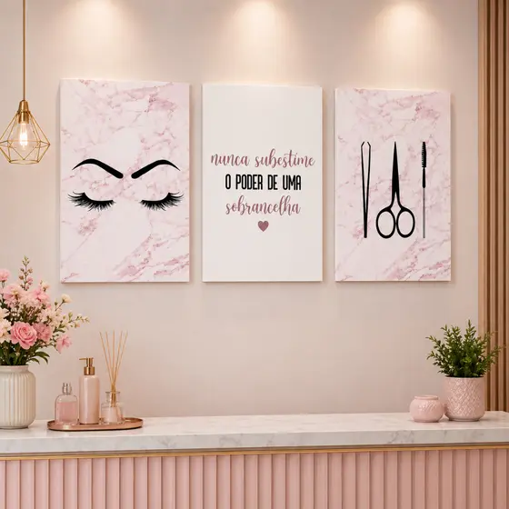 Placa Quadro Decorativo Kit 3 Peças Salão Design Sobrancelha