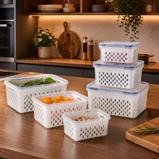 Conjunto Potes Herméticos 3 Peças Com Cesto Organizador Cozinha Branco
