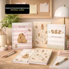 Caderno Costurado Capivara 160 Folhas Papel Grosso Capa Colorida Variada