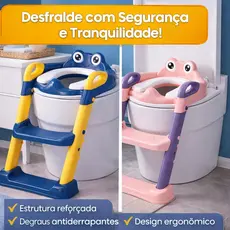 Assento Redutor Infantil Vaso com Escada Antiderrapante Azul Rosa Seguro Confortável