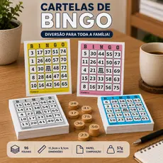 Cartela Bingo 96 Folhas Azul  ou Rosa Jogo Entretenimento Festa Familiar Diversao