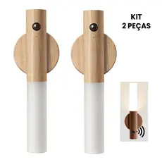 kit 2 Luminária Luz Led Recarregável Sensor de Movimento Arandela de Madeira Minimalista Para Mesa Parede