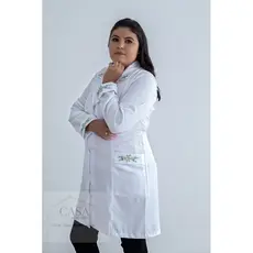 Jaleco Manga Longa Feminino Branco Bordado 976A