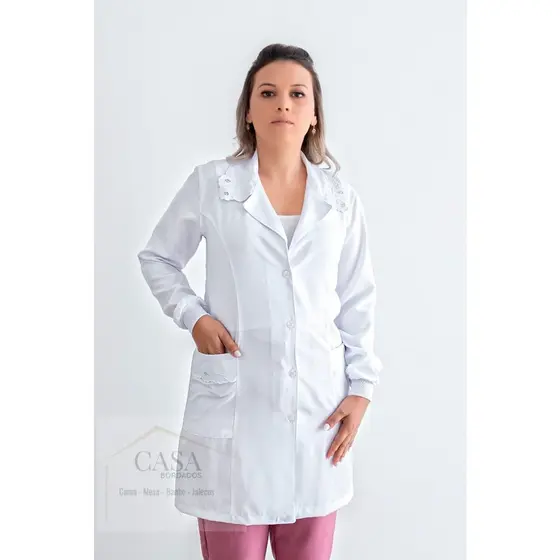 Jaleco Feminino Manga Longa e Punho Branco Bordado Ref:023 - Acenturado  - PRONTA ENTREGA