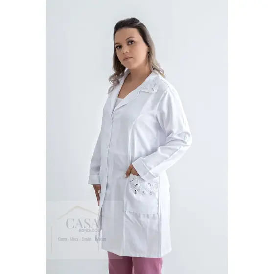 Jaleco Feminino Branco Bordado Tecido Microfibra 927 - PRONTA ENTREGA