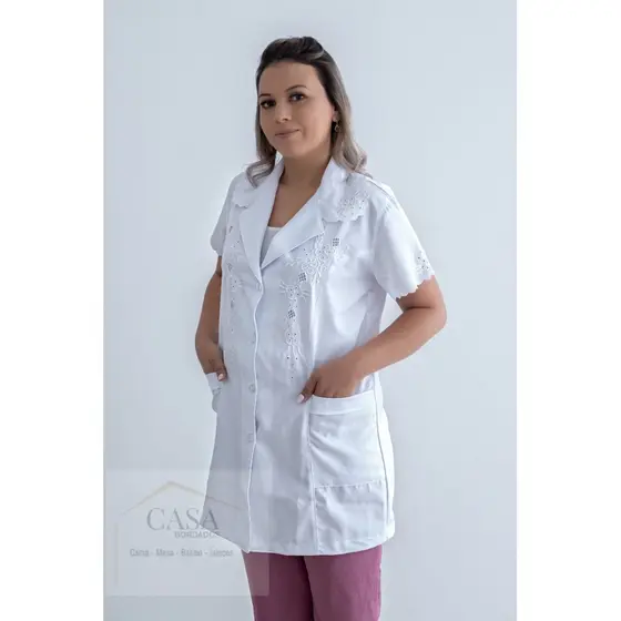 Jaleco Feminino Branco Bordado  ref : 978  - PRONTA ENTREGA
