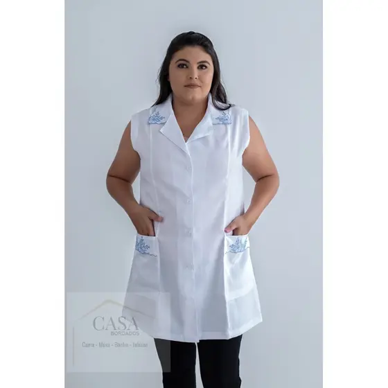 Jaleco Feminino Branco Bordado Tecido Oxford 960