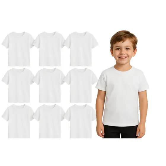 Kit 10 Camisetas Brancas Infantil Juvenil Para Sublimação Silk DTF 100% Poliéster 30.1 Premium