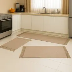 Jogo De Cozinha Tapete Tear Passadeira 3 Peças Algodão Artesanal