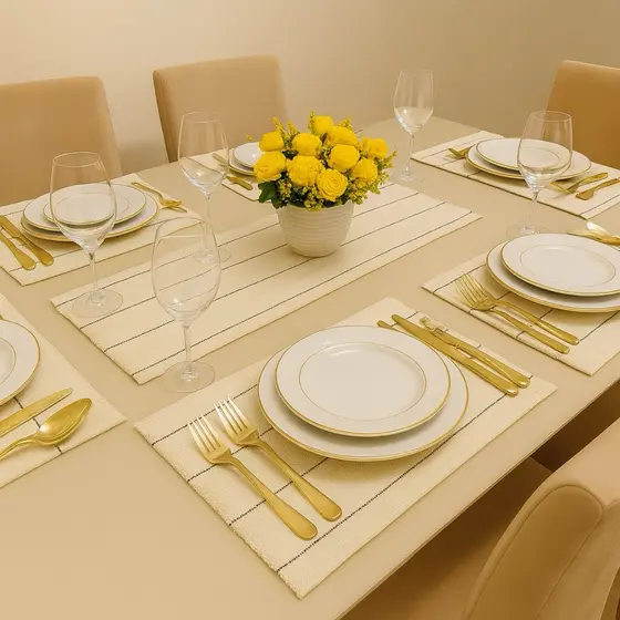 Jogo Americano 7 peças para Mesa em Tear Decoração Imperdível