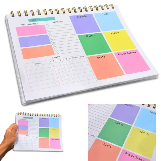 Planner Semanal Organização Tarefas Agenda Mesa Escritório Organizador Agenda