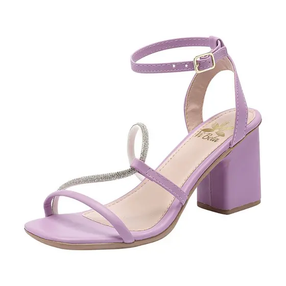 Sandália Vi Bela Feminina Brilho Salto Bloco Conforto Salto Alto Moda Estilo Elegante Social Casual