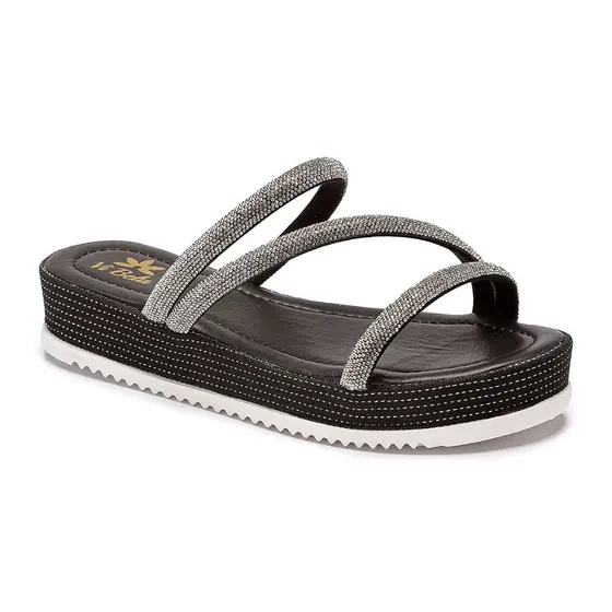 Sandália Feminina Vi Bela Chinelo Brilho Moda Conforto Tamanco Strass Tiras Tendência Conforto