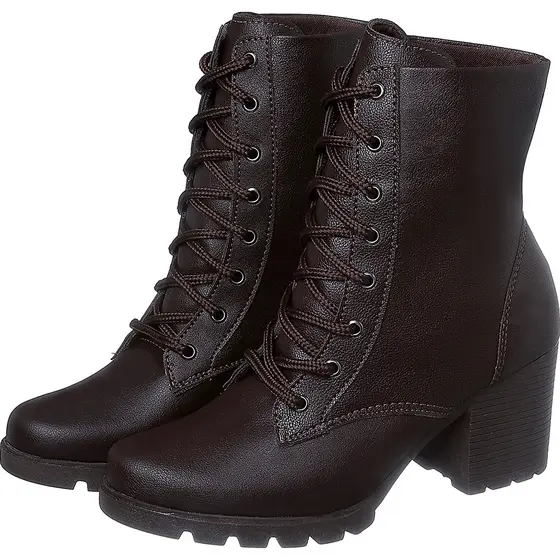 Bota Feminina Cano Curto Coturno Salto Grosso Tratorado Lançamento Moda