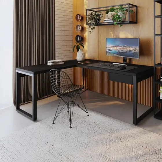 Mesa em L Presidente C/01 Gav. 190x160x75cm Yon
