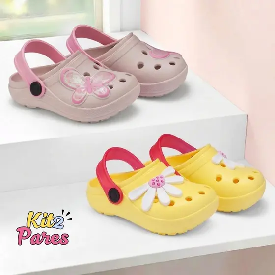 Kit 2 Sandálias Babuche Infantil Mini Clog Infantil Feminino Escolar Dia a Dia