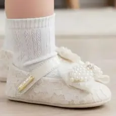 Sapatinho Bebê Menina Fofopé Renda Pérola Batizado