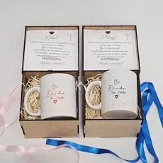 Kit 2 Convites 2 Caneca Brinde 2 Caixa MDF Padrinhos Batismo Personalizado Xícara