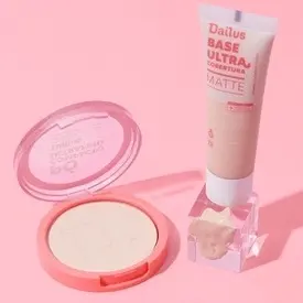 Kit Dailus Pó Compacto Ultrafino + Base Ultra Cobertura | Acabamento Matte Natural, Alta Cobertura, FPS 15, Vegano