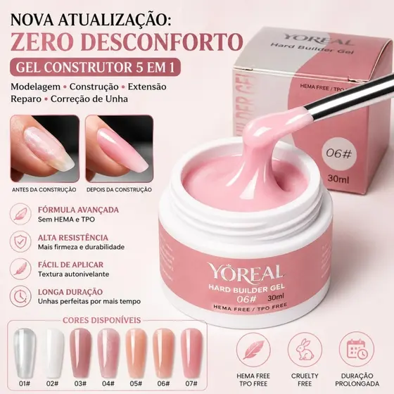 Gel Alongamento de Unhas Profissional 30ml e 15ml - Acrigel para Construção LED/UV Cremoso