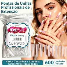 Unha Tips Extra Longa Curvatura C Honey Girl Alongamento 600 Unidade Oferta Refil Postiça Bailarina 600unid Natural/Tran