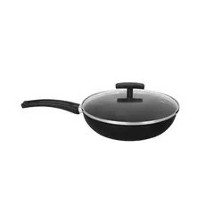Frigideira Antiaderente Panela Grande Wok Teflon 30 cm Preta Só cabo