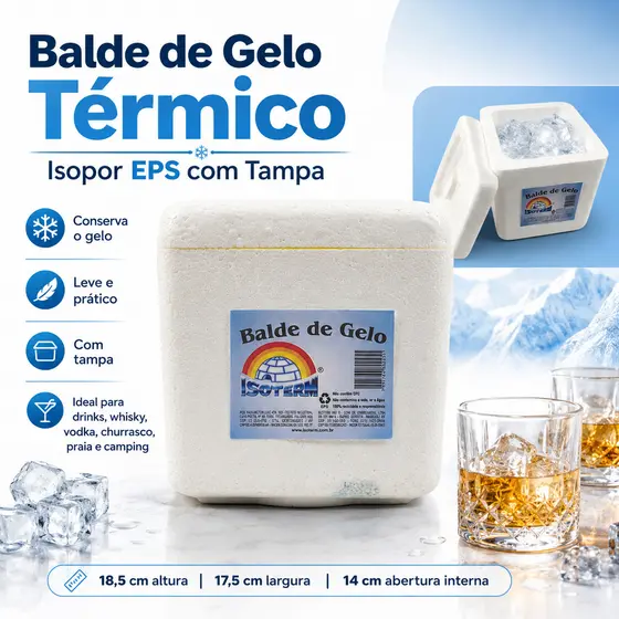 Balde De Gelo Térmico Isopor Com Tampa Whisky Drinks Bebidas Praia Churrasco