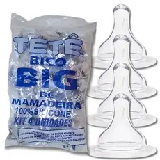 Kit Bico de Mamadeira Big Redondo de Silicone 4 Unidades Tetê Bpa Free