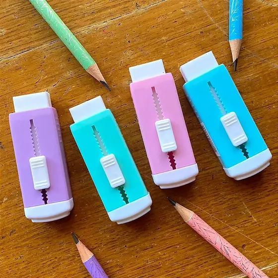 Borracha tipo Estilete Tilibra Slide Tom Pastel - Rosa, Lilás, Azul e Verde