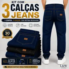 Kit 3 Calças Jeans Masculina Premium- Corte tradicional Basico Reto  com Lycra