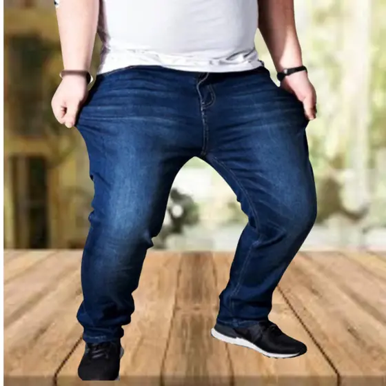 Calça Jeans Masculina Plus Size 50 ao 70 Lycra e Elastano Azul Escuro e Preto