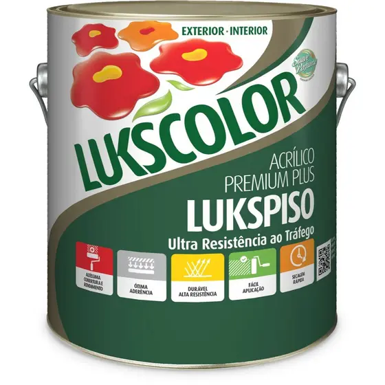 Tinta Piso Acrílico Premium Plus Lukscolor Secagem Rápida para Concreto e Alvenaria