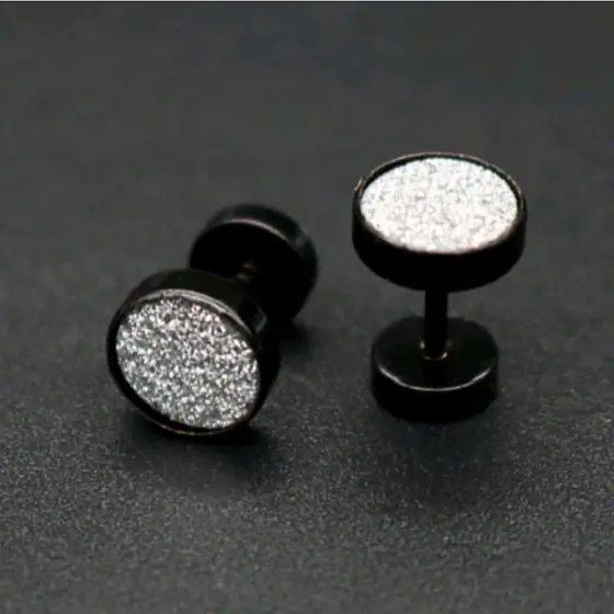 Par de Brinco aço inox alargador Preto Estilo Neymar Punk Luxo Brilha Pedrinhas Zirconia
