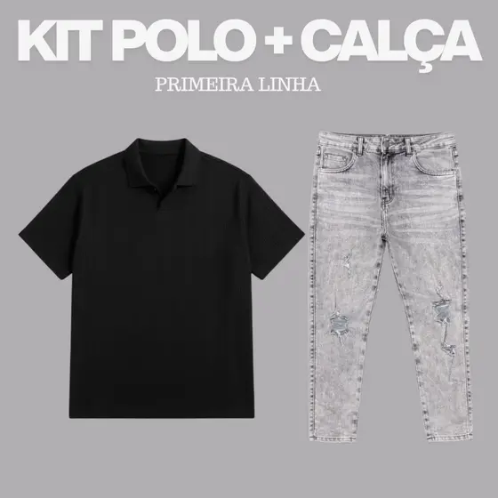 Conjunto Masculino Calça Jeans + Camisa Polo - Calça Jogador, Calça Skiiner Calça jeans masculina Camiseta masculina