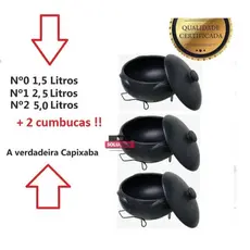 Jogo 3 Panelas De Barro Capixaba Moqueca Arroz E Pirão 1,5 Litros , 2 Litros e 5 Litros + 2 cumbucas